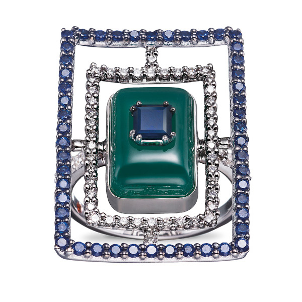 Anello design con diamanti e zaffiri - ALFIERI & ST. JOHN