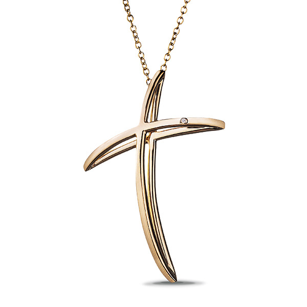 Necklace in gold with Cross pendant with ct. 0,01 diamand  - ALFIERI & ST. JOHN