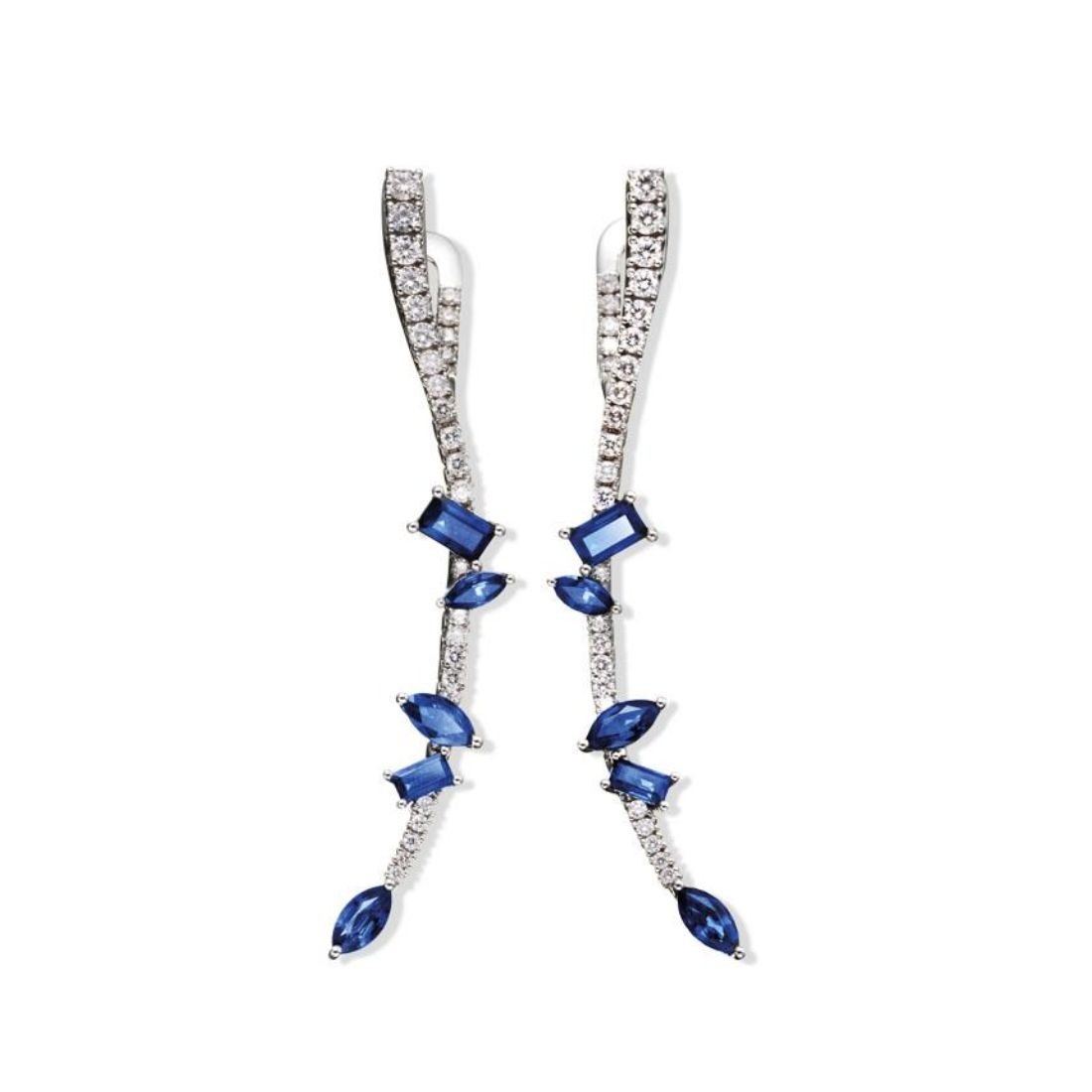 Frida Pendant earrings in gold with ct. 3 sapphire and ct.1 diamonds - ALFIERI & ST. JOHN