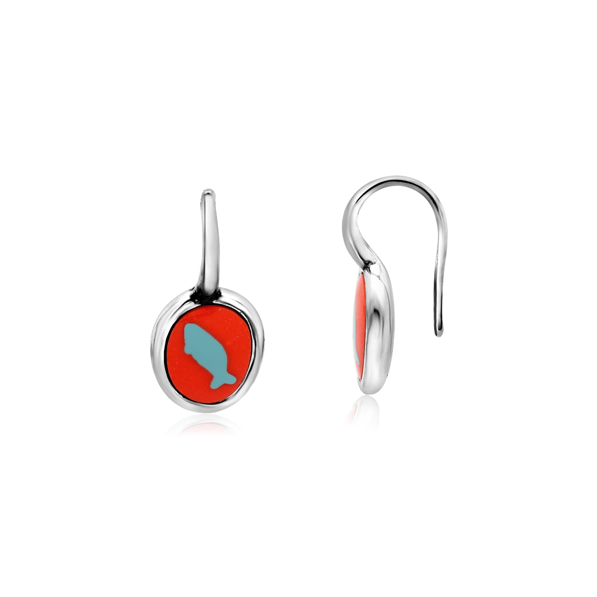 Mono pendiente en plata 925 esmaltada roja con pez azul Dodo Color DODO - DODO