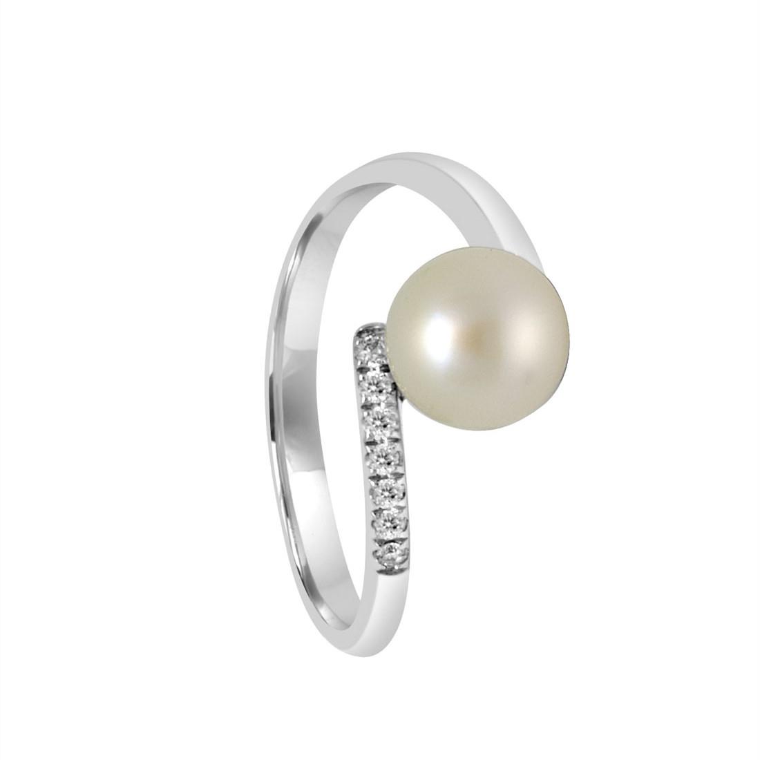 Anello contrariè in oro bianco con perla e diamanti - ALFIERI & ST. JOHN