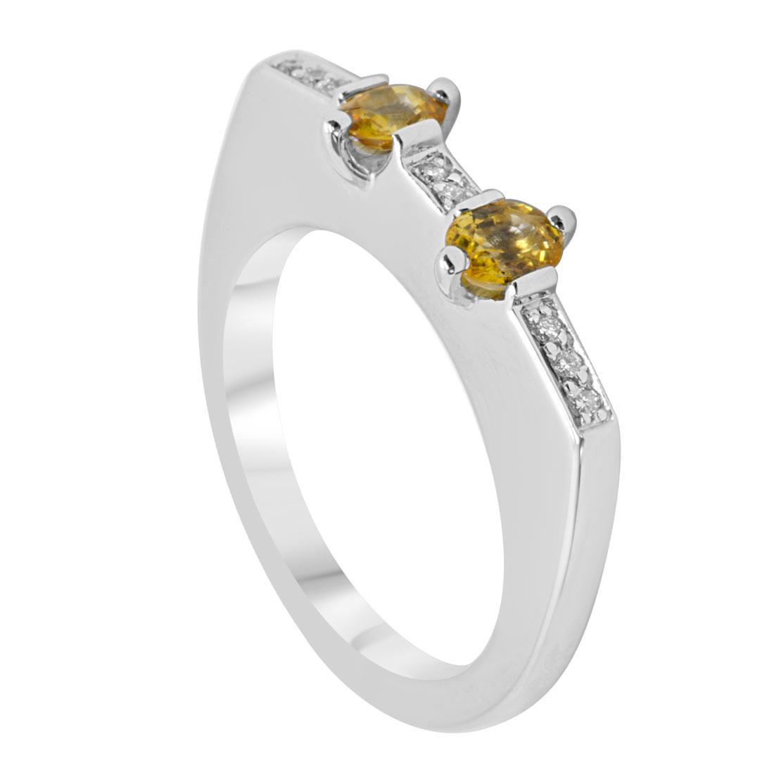 Anello in oro bianco con diamanti e zaffiri gialli mis 15 - ALFIERI & ST. JOHN