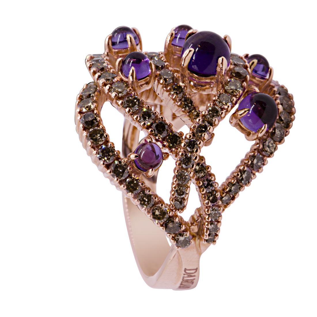 Rose gold ring with brown diamonds and amethyst - DAMIANI
