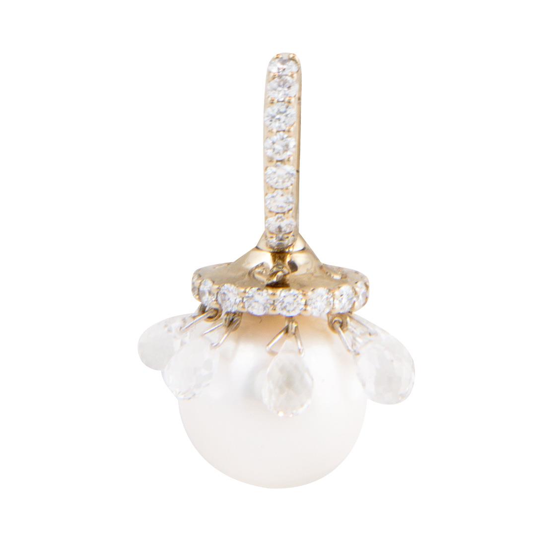 Charm set in yellow gold and diamonds with pearls and rock crystal - CHANTECLER