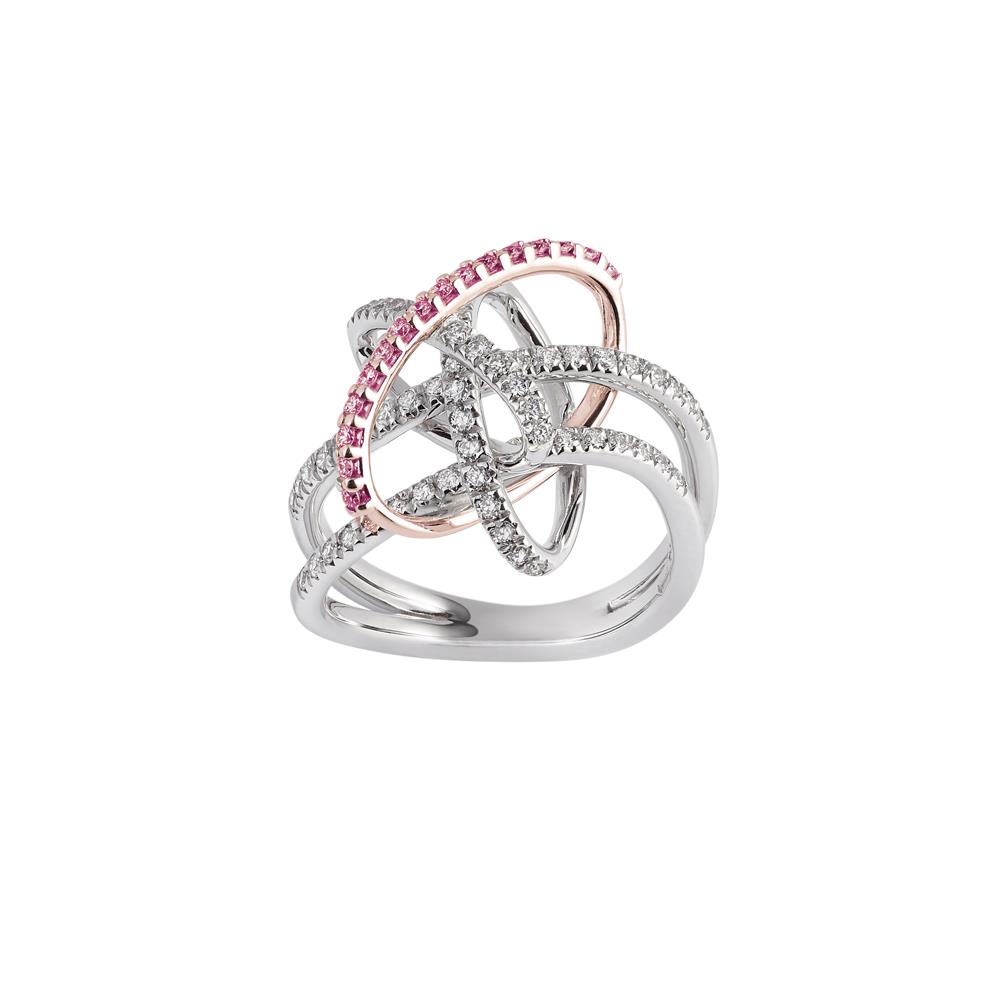 Anello in oro bianco e rosa con diamanti e rubini  - ALFIERI & ST. JOHN