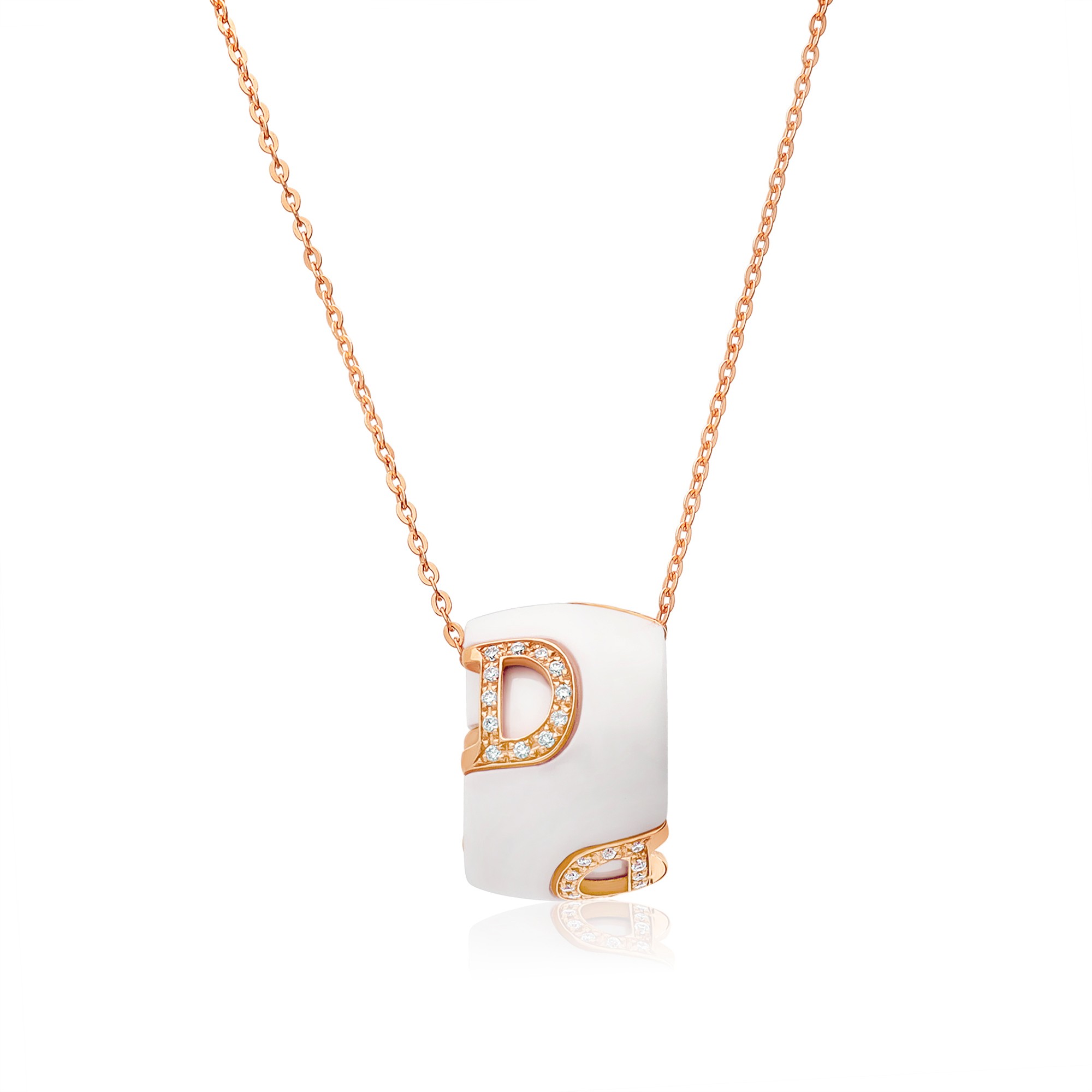  Necklace in white ceramic and rose gold with diamonds - DAMIANI