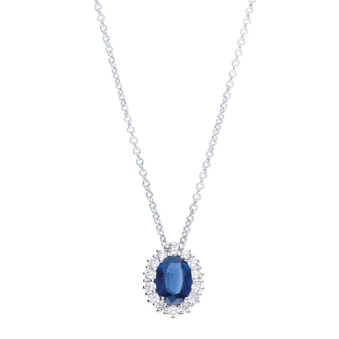 Gold necklace with diamonds ct. 0.35 and sapphire ct. 1.50 - ALFIERI & ST. JOHN