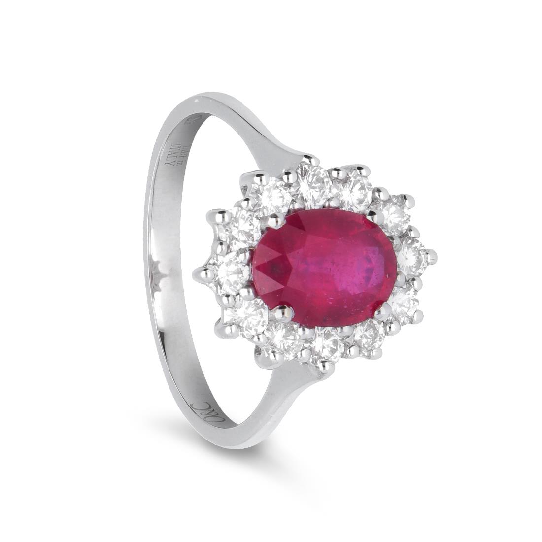 Ring in gold with ct. 1,60 ruby and ct. 0,55 diamonds - ORO&CO