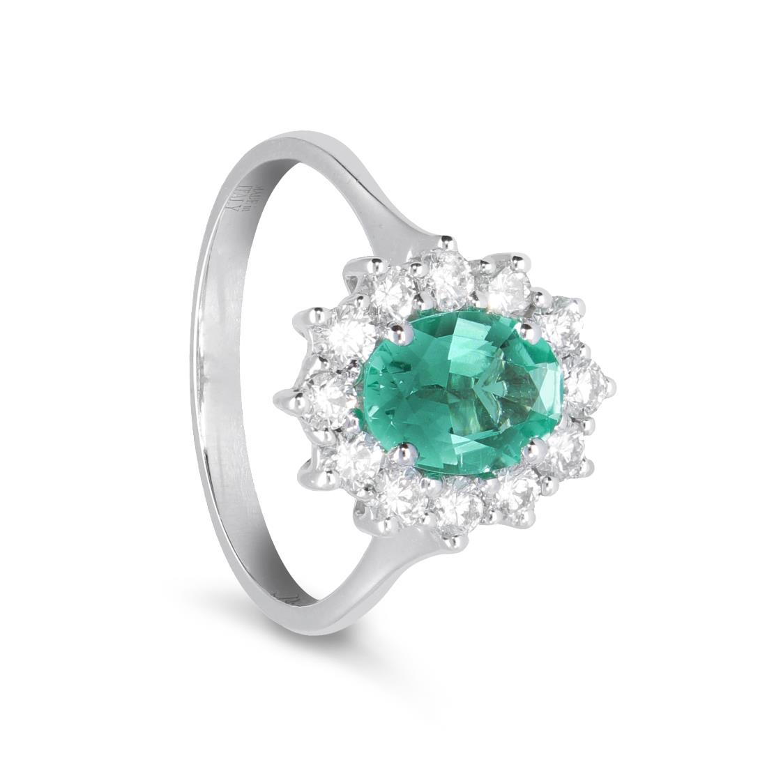 Ring in gold with ct. 1,20 emerald and ct. 0,55 diamonds - ORO&CO