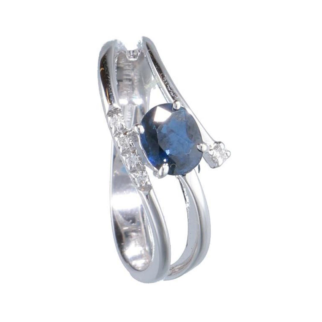 Anello in oro bianco con zaffiro e diamanti mis 13 - ALFIERI & ST. JOHN