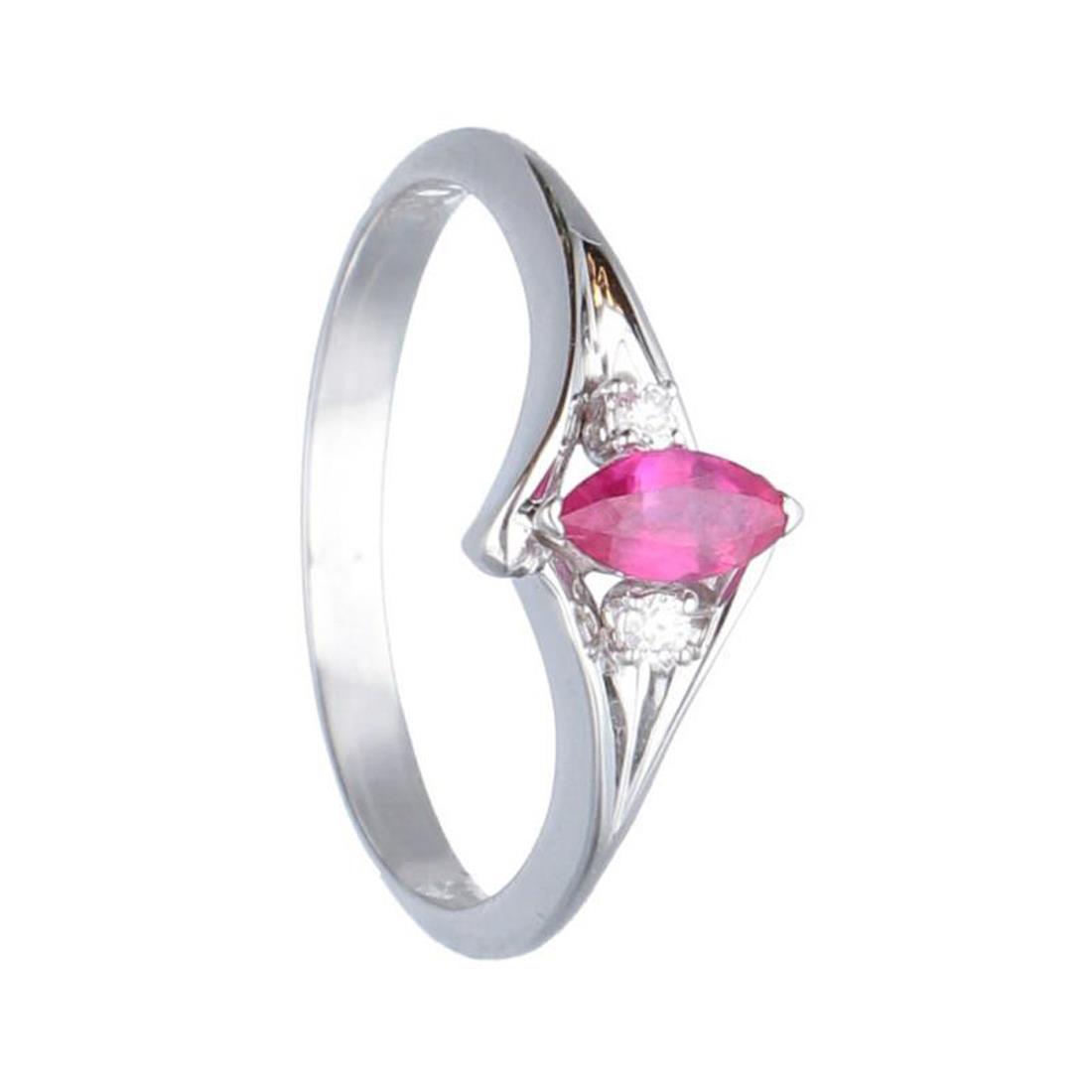 anillo en oro blanco con diamante y rubi - ORO&CO