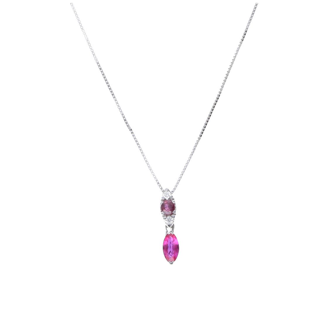 White gold necklace , diamond and ruby pendant  - ORO&CO