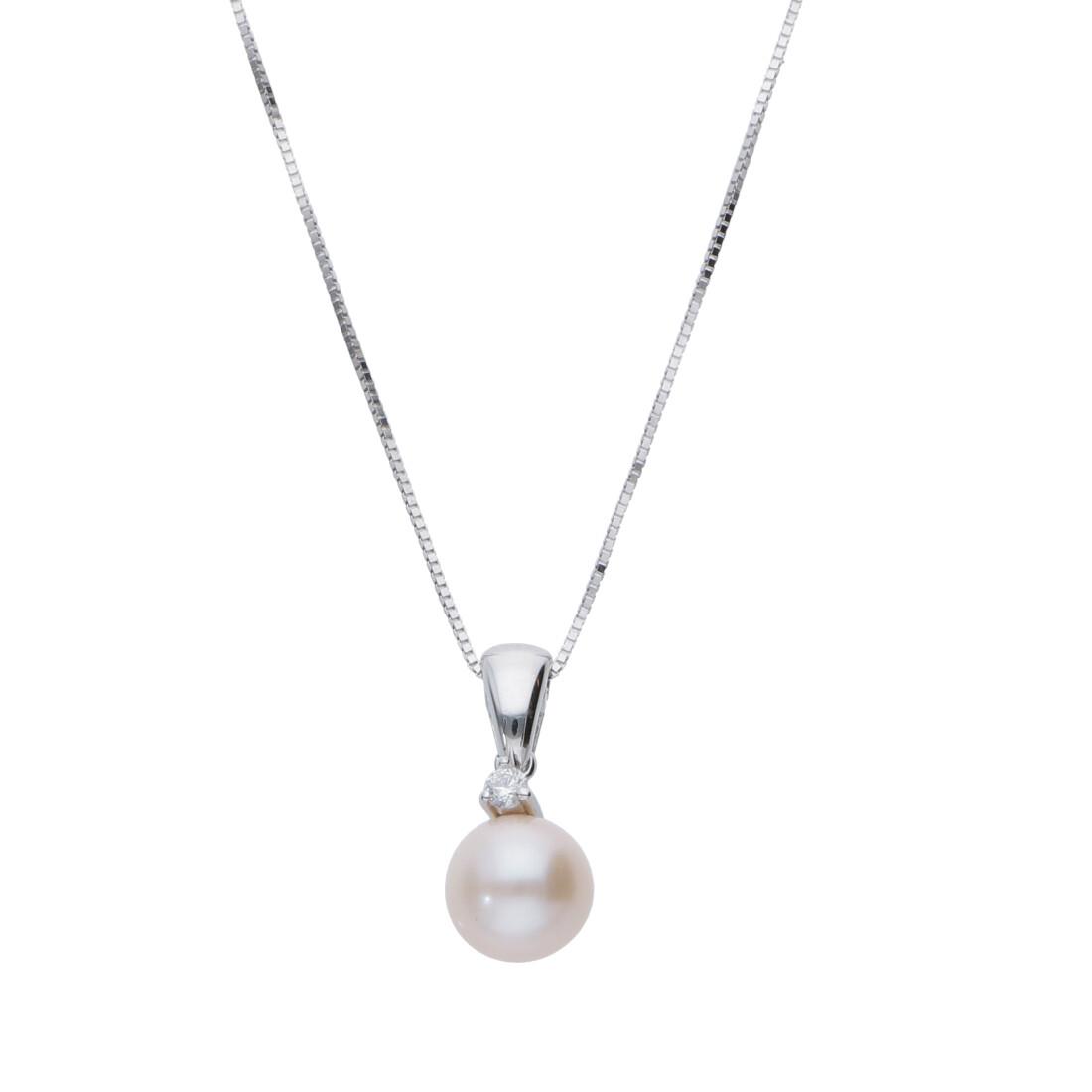 Collar de oro blanco con diamantes y una perla - ALFIERI & ST. JOHN