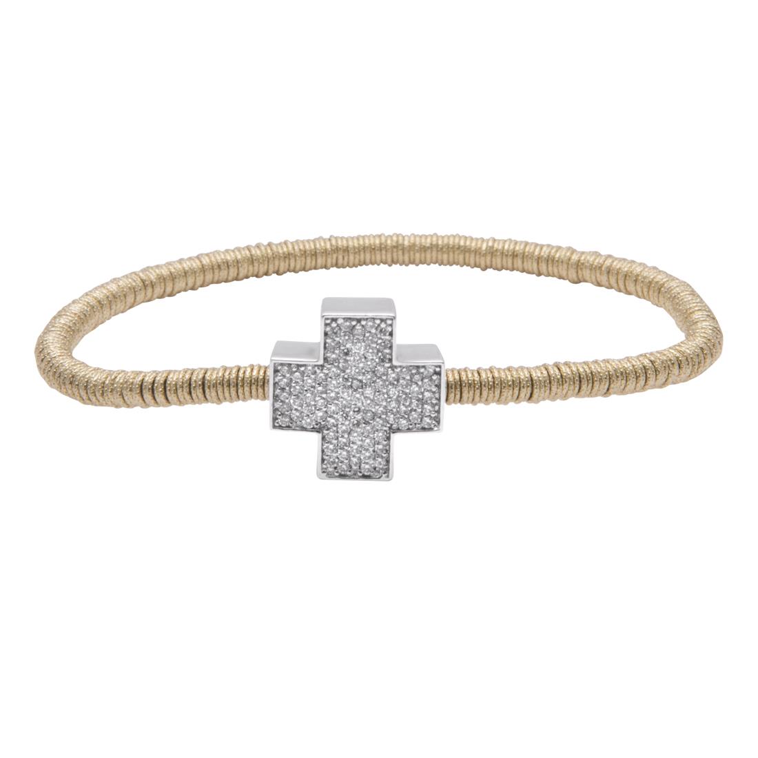 Pulsera de dise&ntilde;o en oro amarillo con cruz de diamante blanco - ROBERTO DEMEGLIO