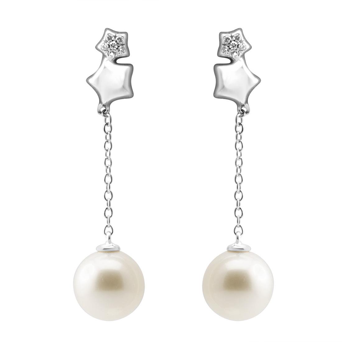 Pendientes con perlas y diamantes. - BLISS
