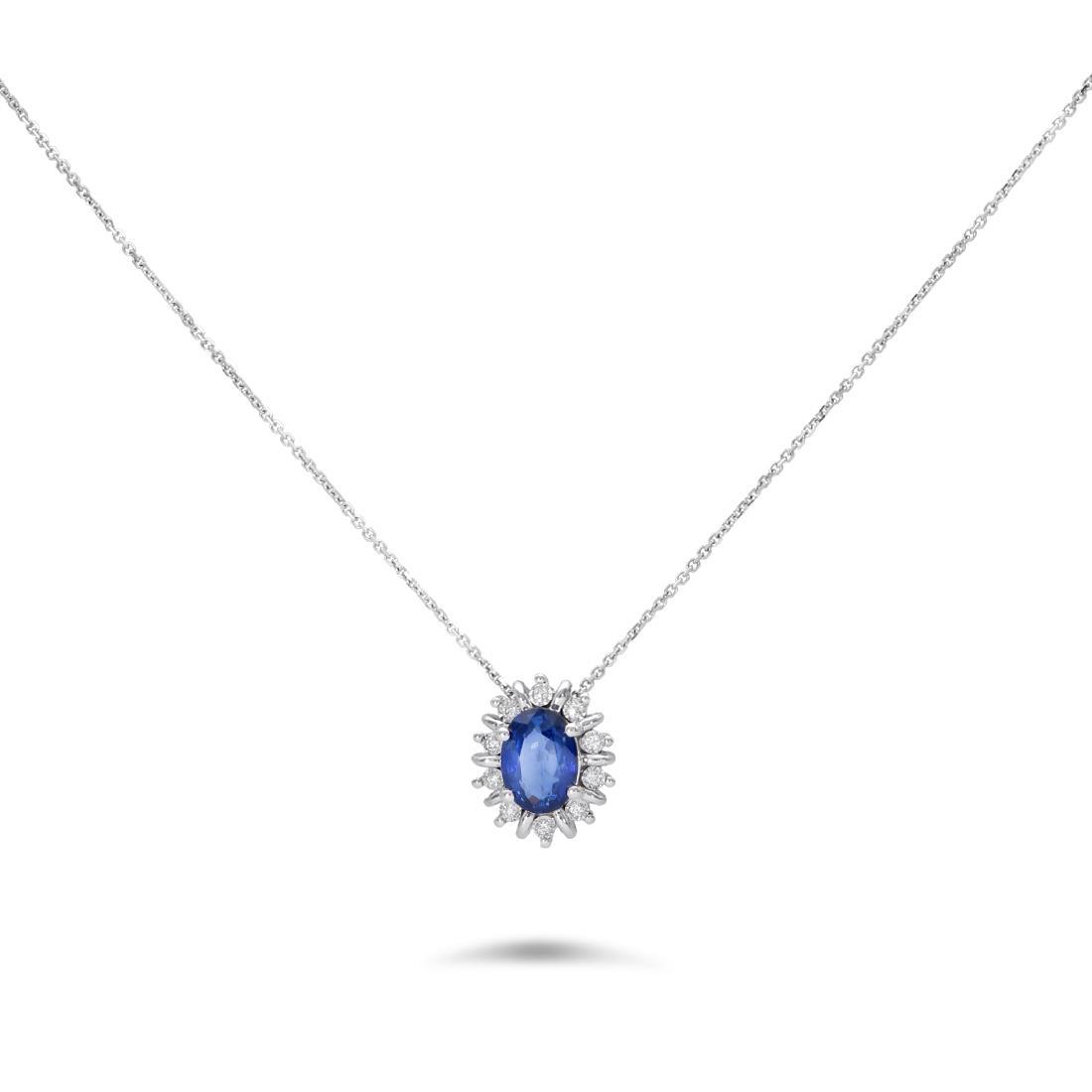 Gold necklace with sapphire ct. 1.00 and diamonds - LUXURY ZONE