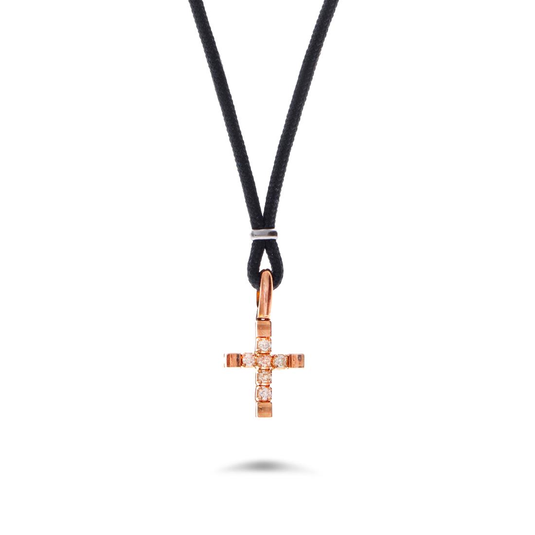 Collana con croce in oro rosa e diamanti  - ALFIERI & ST. JOHN