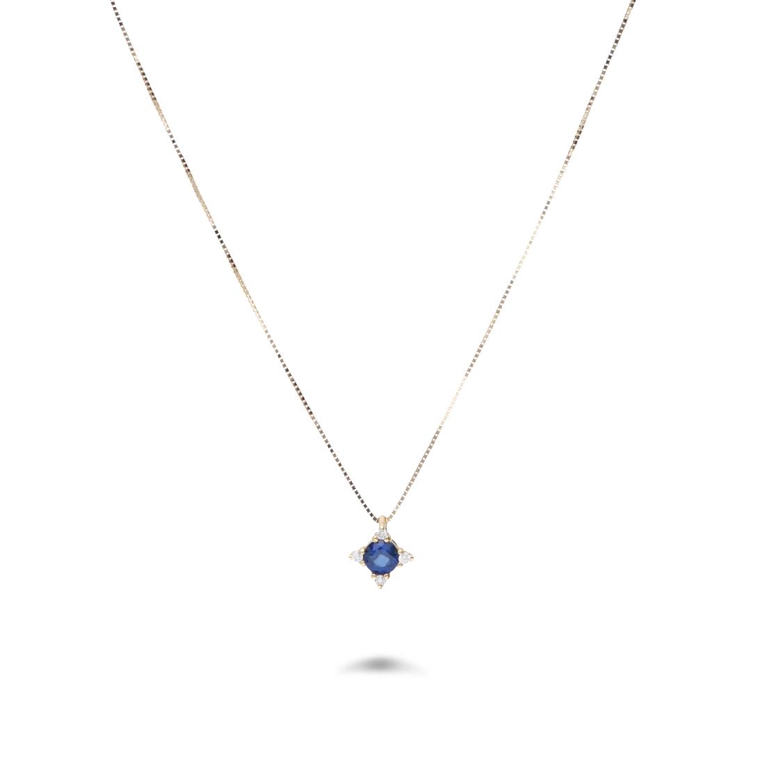 Gold necklace with diamonds ct. 0,03 and sapphire ct. 0,25 - ORO&CO