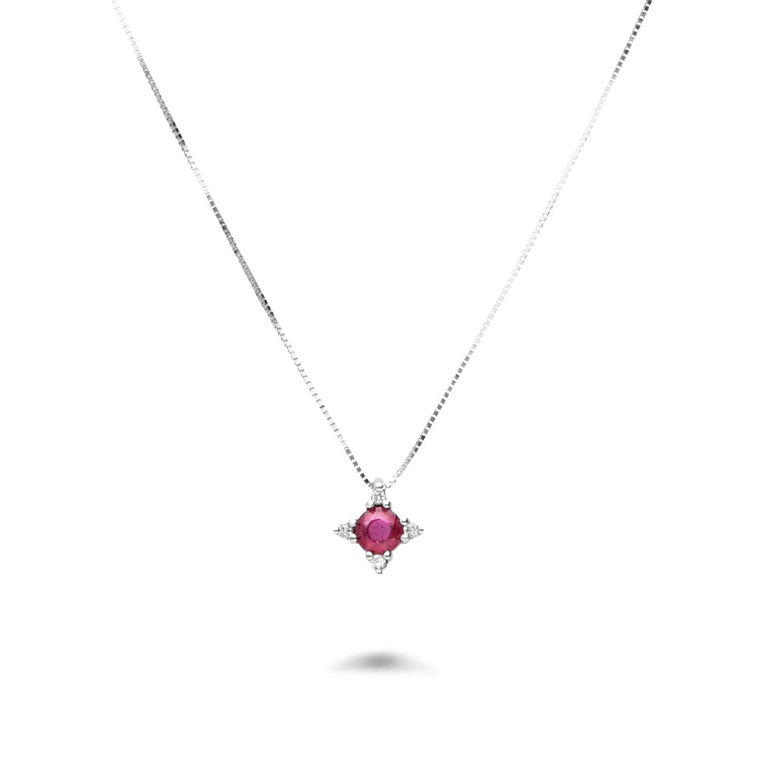 White gold necklace with diamonds ct. 0,03 and ruby ct. 0,25 - ORO&CO