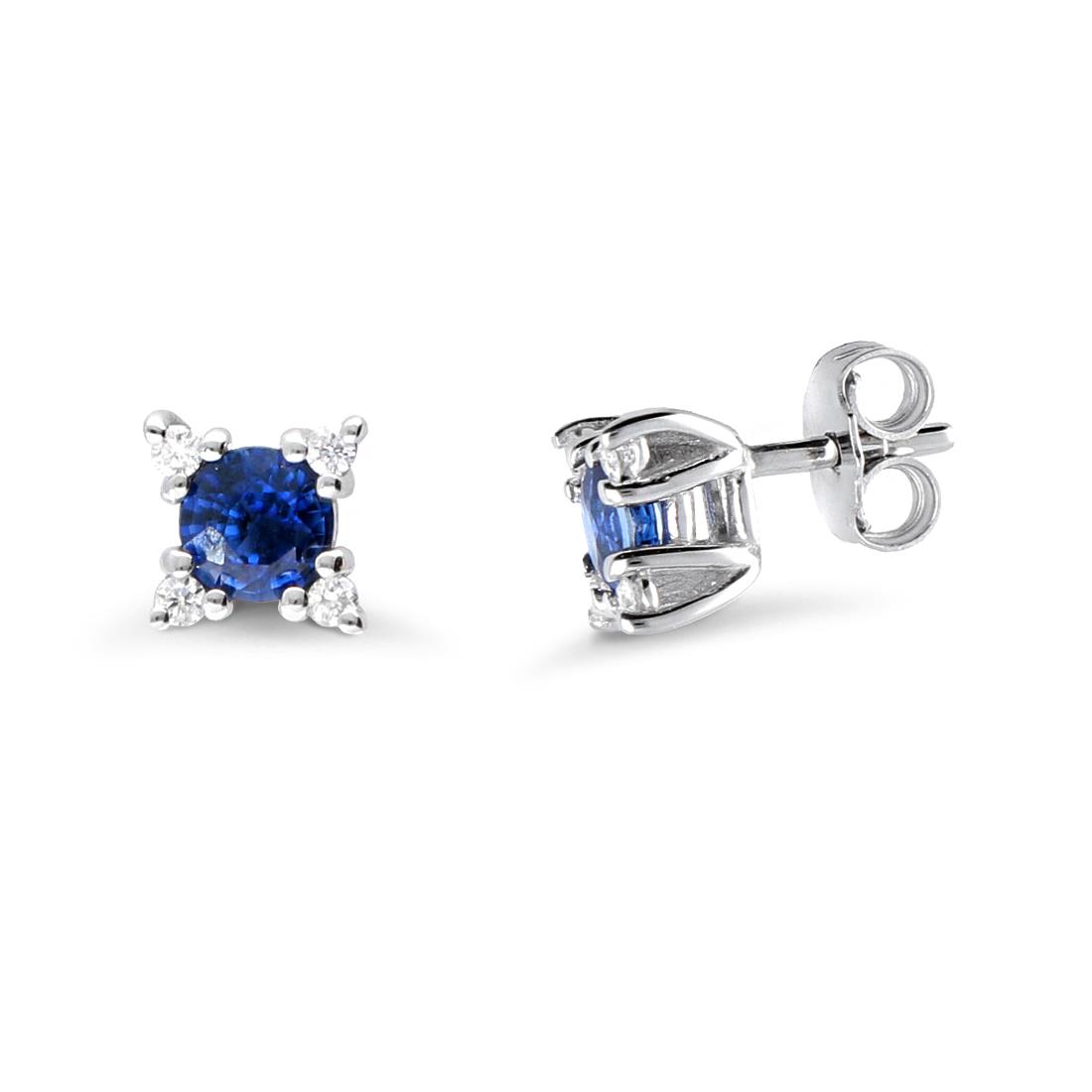 White gold earrings with diamonds ct. 0,06 and sapphire ct. 0,50 - ORO&CO