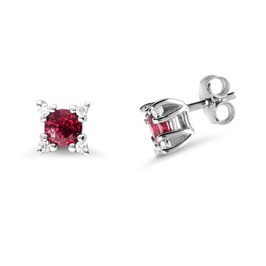 White gold earrings with diamonds ct. 0,06 and ruby ct. 0,50 - ORO&CO