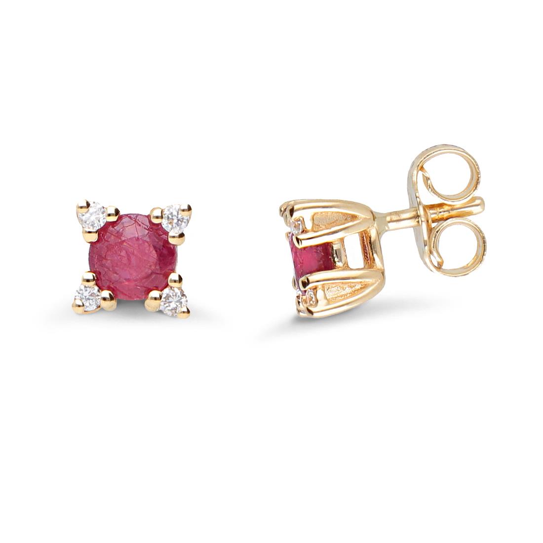 Gold earrings with diamonds ct. 0,06 and ruby ct. 0,50 - ORO&CO
