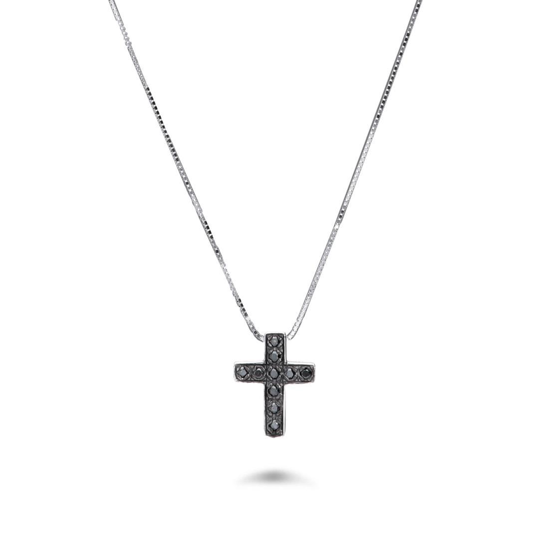 Gold necklace with black diamonds cross ct. 0.05 - ORO&CO