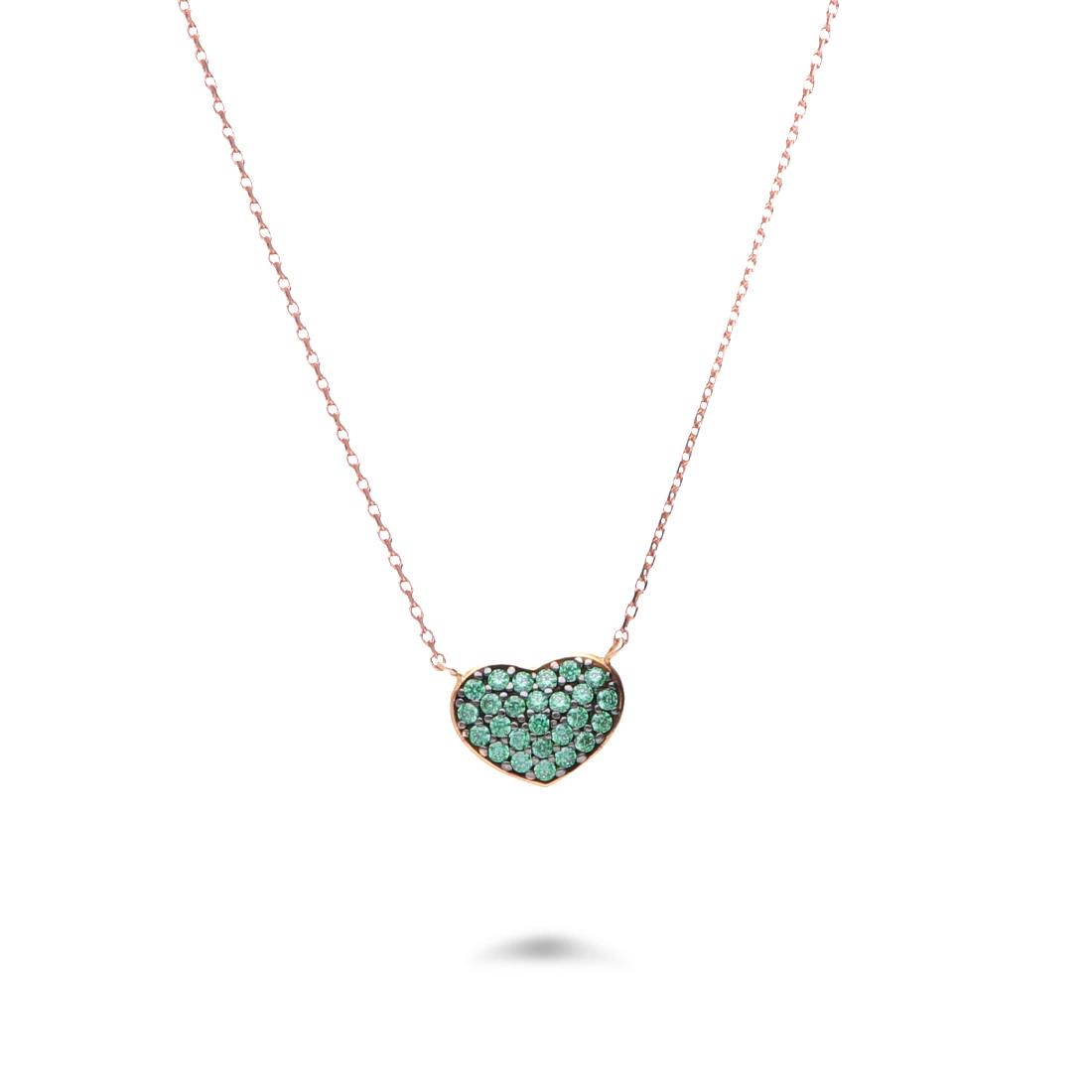 Rose gold necklace with green zircons heart - ORO&CO