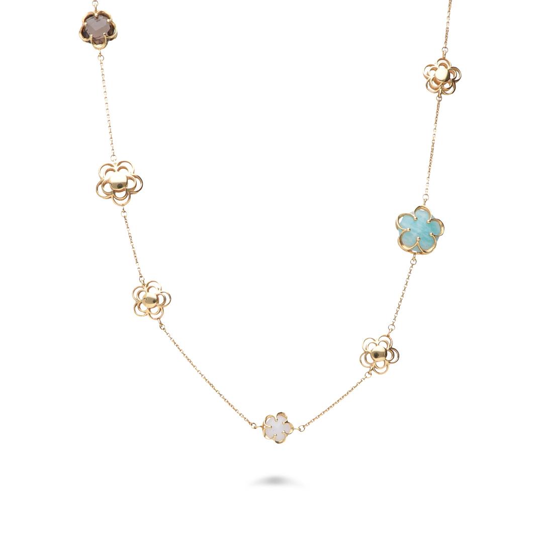 Gold necklace with amazonite and quartz flowers - ORO&CO