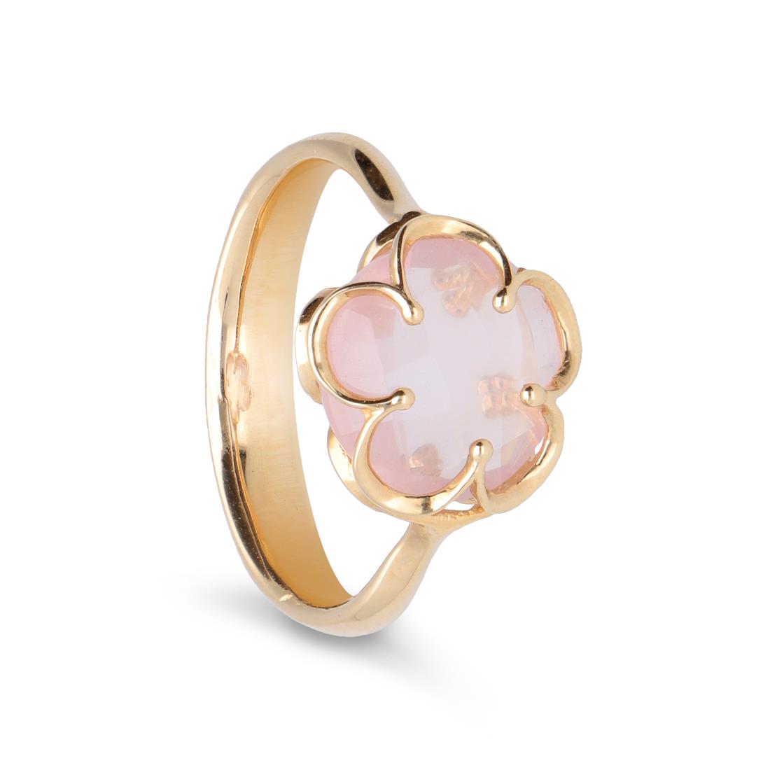 Gold ring with rose quartz flower - ORO&CO
