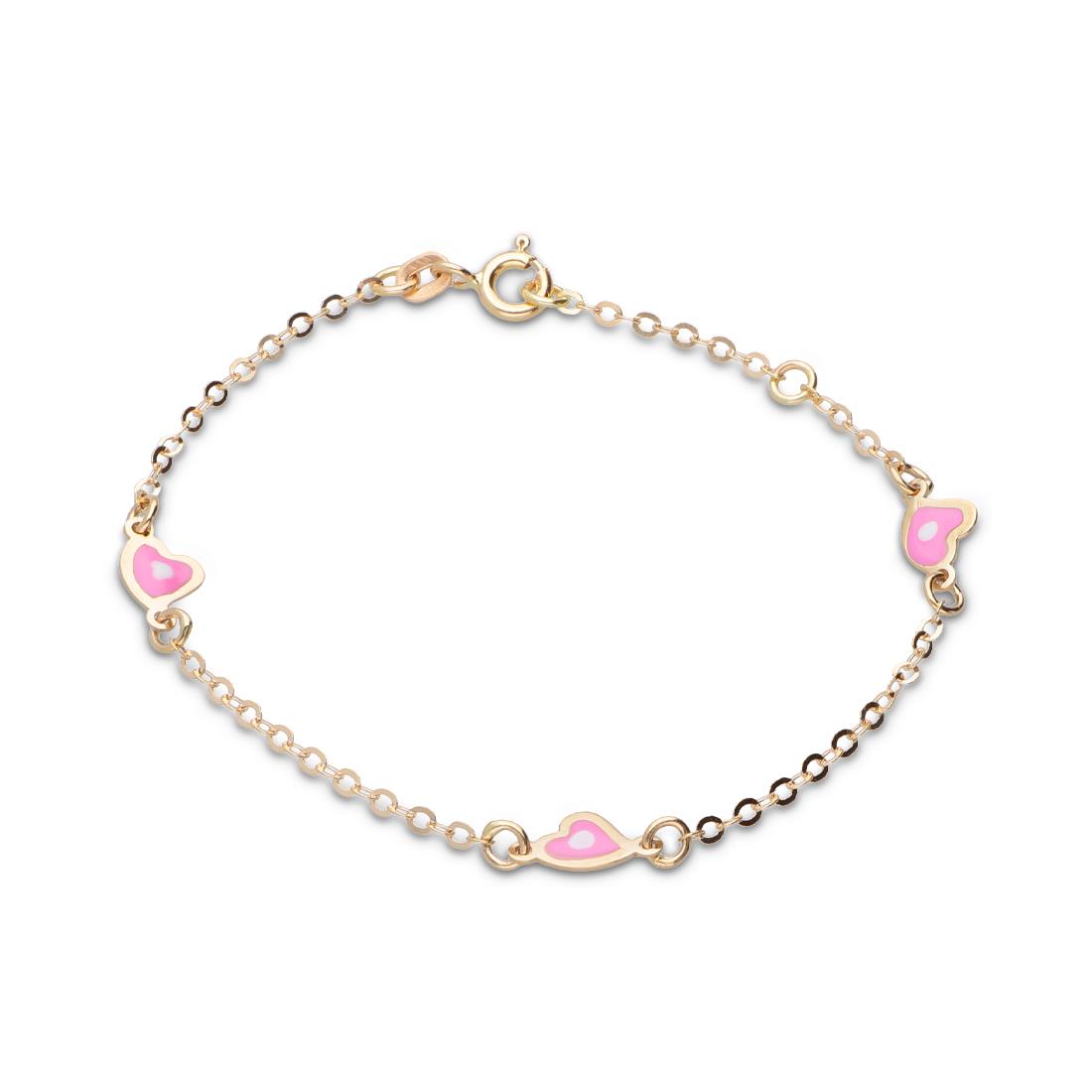Gold baby bracelet with pink hearts - ORO&CO