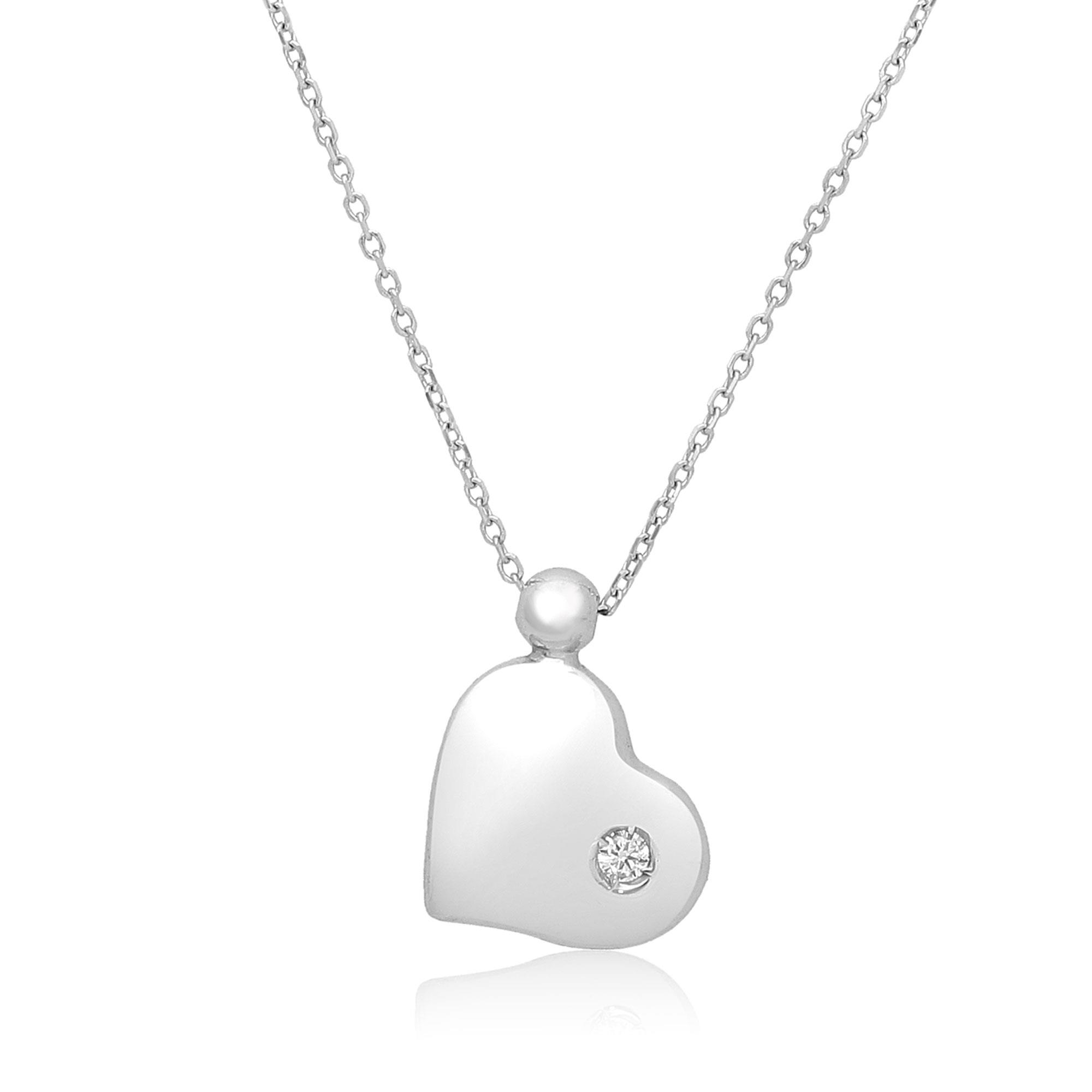 White gold necklace with heart pendant and diamond - ORO&CO