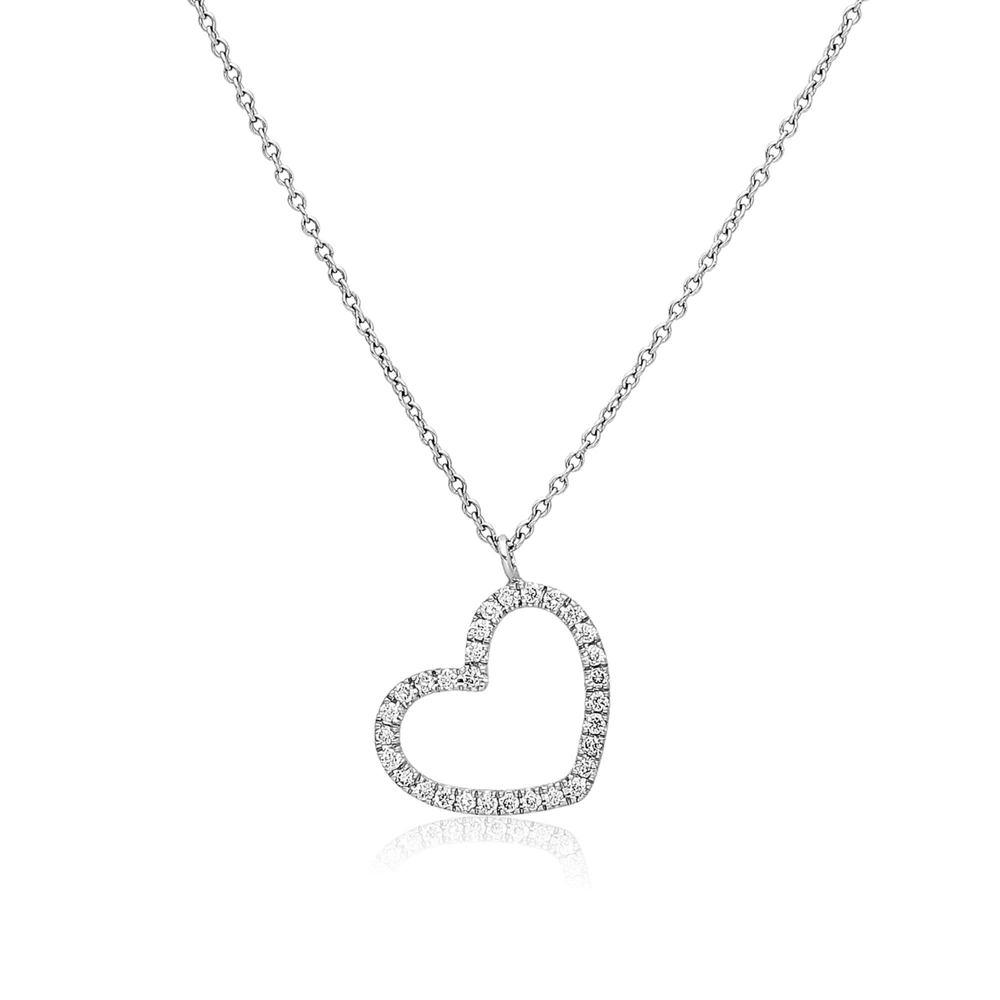 White gold necklace with heart pendant and diamond - ORO&CO