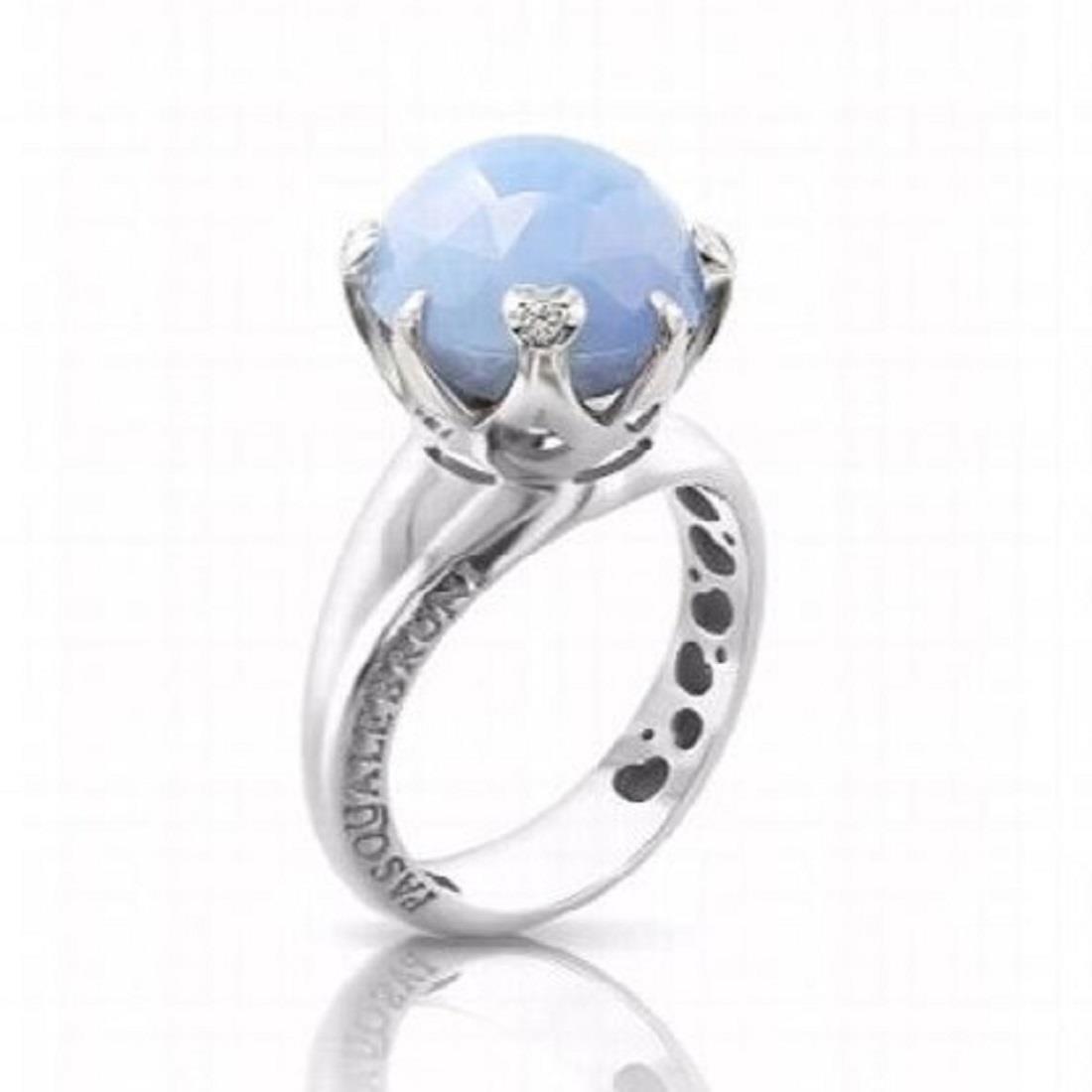 Ring Corona Sissi Collection in gold with ct. 0,04 diamonds and calcedonia - PASQUALE BRUNI