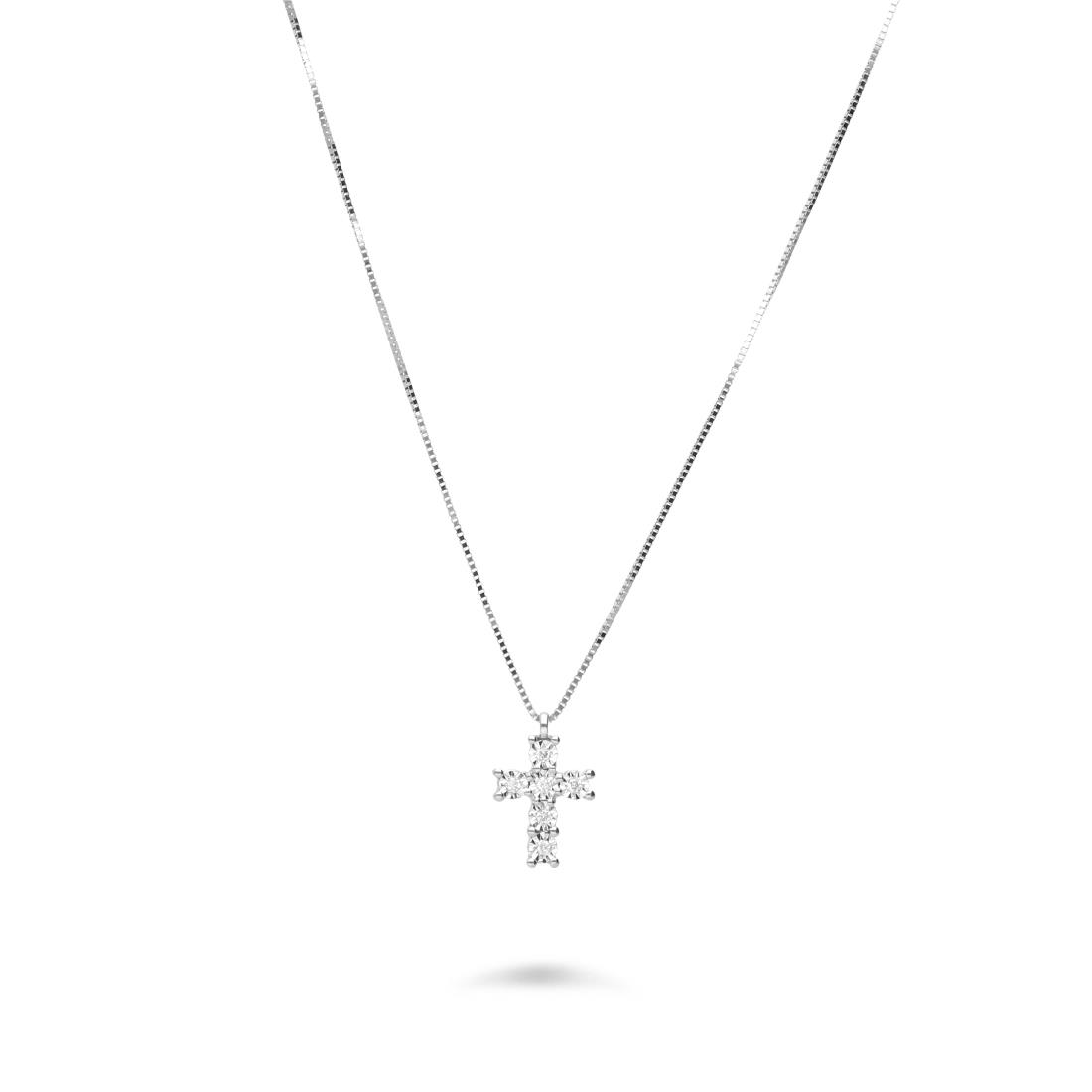 Gold necklace with cross with diamonds ct. 0.03 - LUXURY MILANO