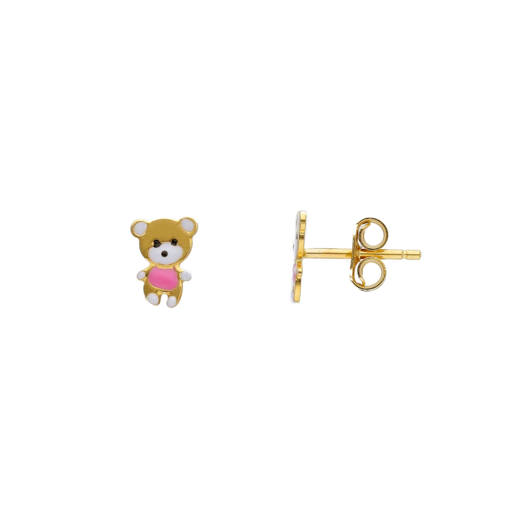 Gold baby girl earrings with teddy bears - ORO&CO