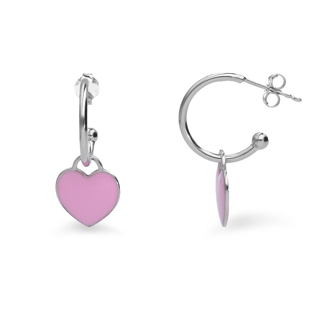 Silver hoop earrings with pink heart - ALFIERI & ST. JOHN 925