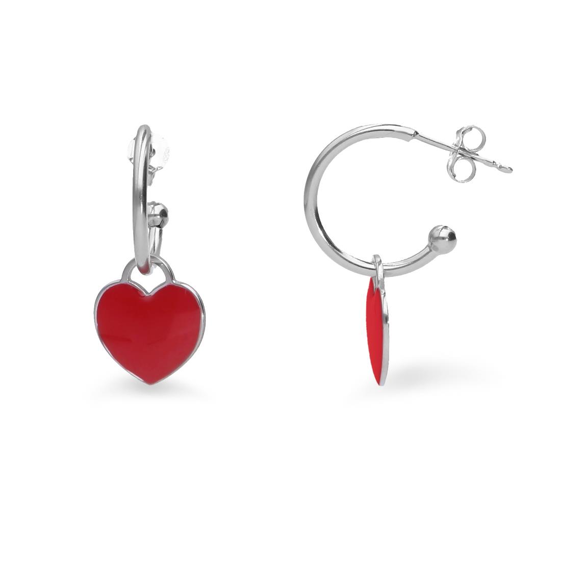 Silver hoop earrings with red heart - ALFIERI & ST. JOHN 925