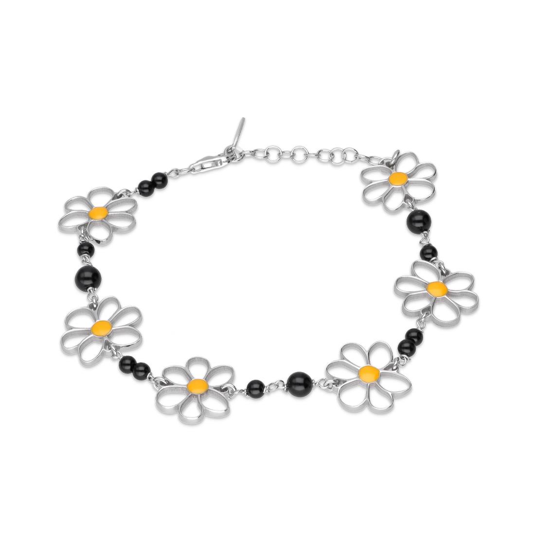 Silver bracelet with empty daisy petals and beads - GURU