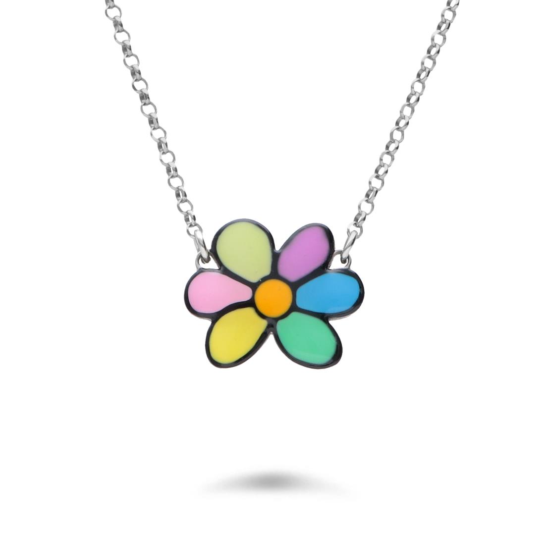 Silver necklace with multicolor daisy - GURU