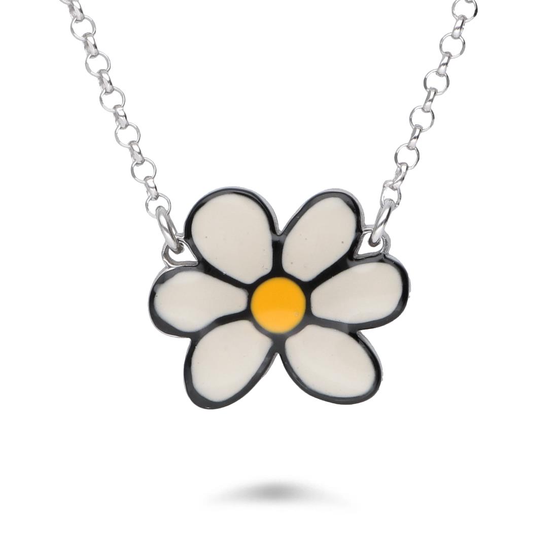 Silver necklace with white daisy - GURU