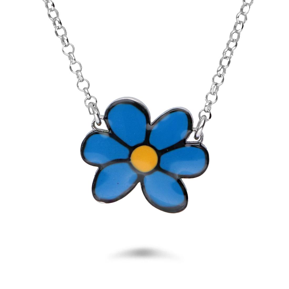 Silver necklace with blue daisy - GURU