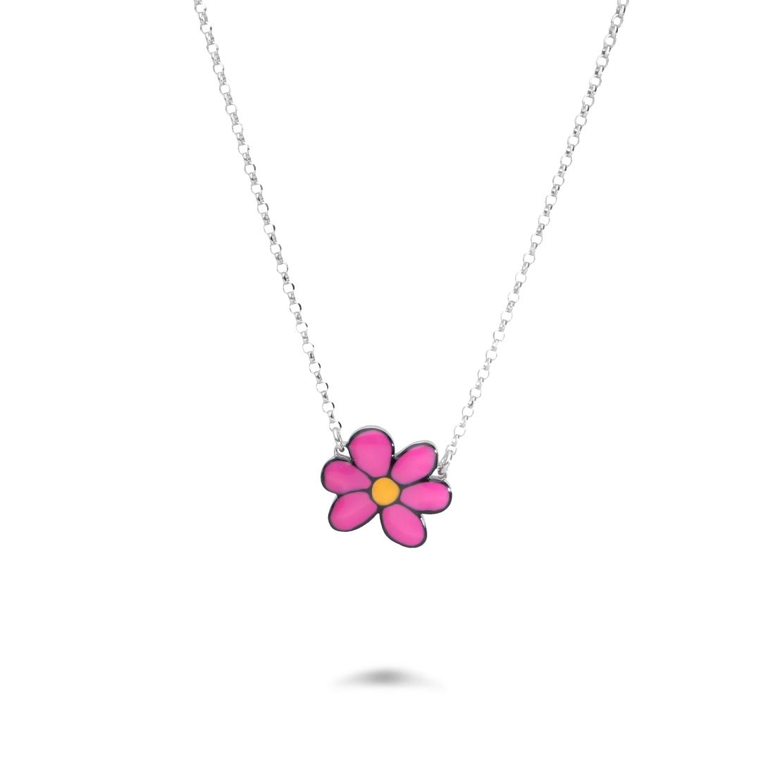 Silver necklace with fuchsia daisy - GURU