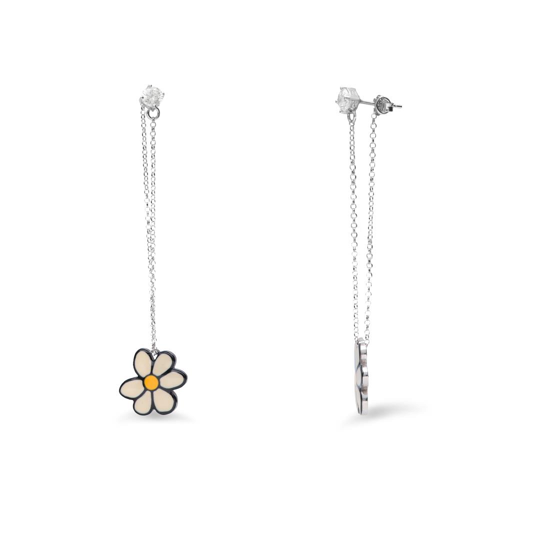 White daisy pendant earrings and zircons - GURU