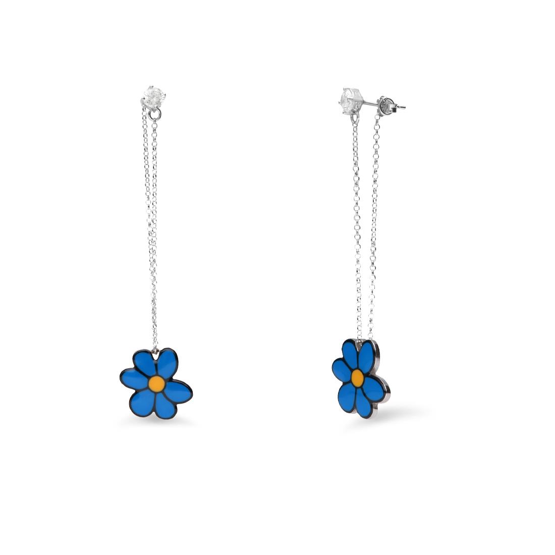 Blue daisy pendant earrings and zircons - GURU