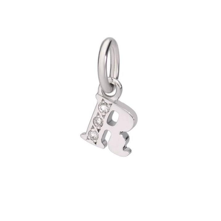 Ciondolo lettera R in oro bianco con diamanti - DODO