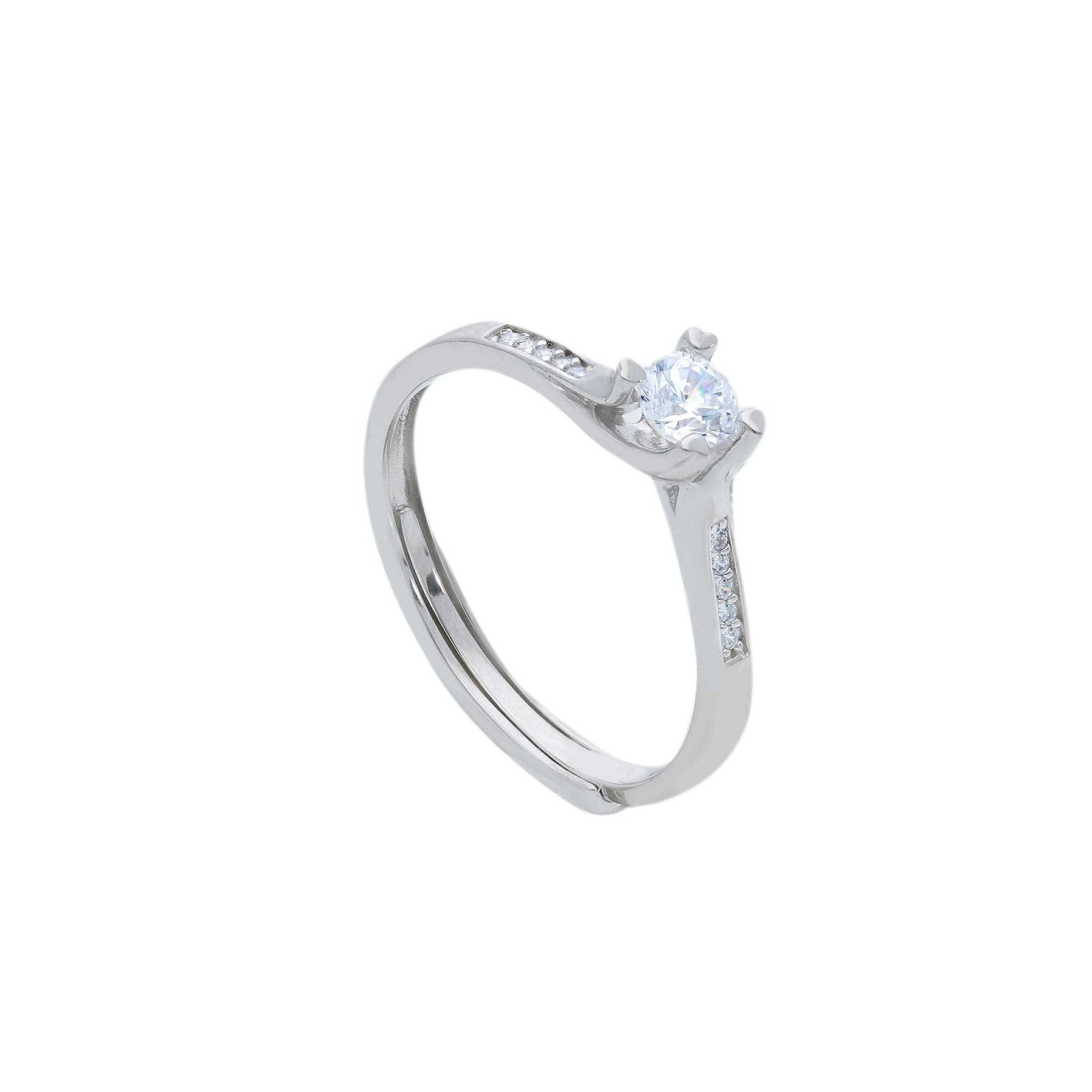 Anello solitario argento con zircone bianco pav&eacute; ORO&CO 925 regolabile - ORO&CO 925