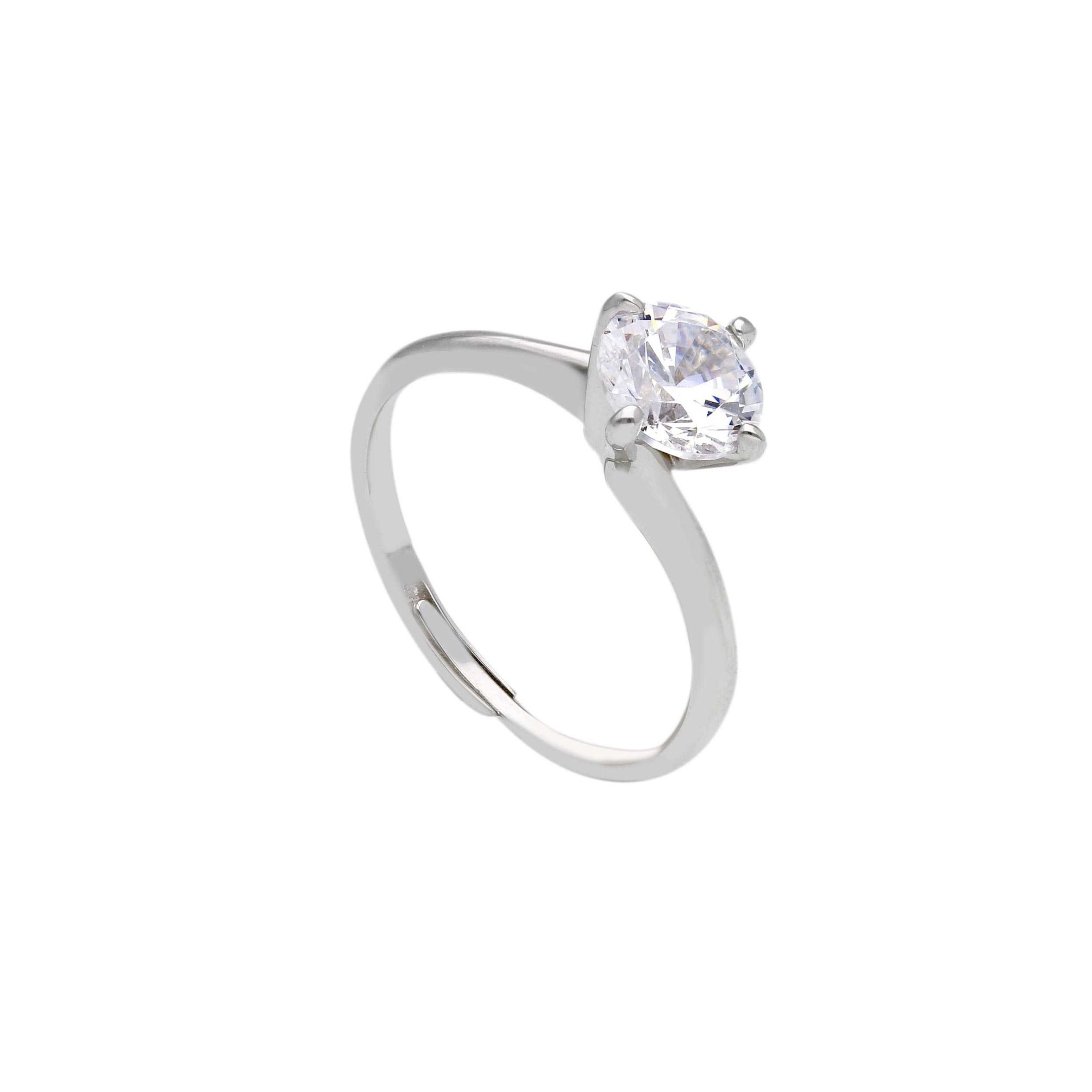Anello solitario in argento 925 con zircone bianco ORO&CO 925 misura L regolabile - ORO&CO 925