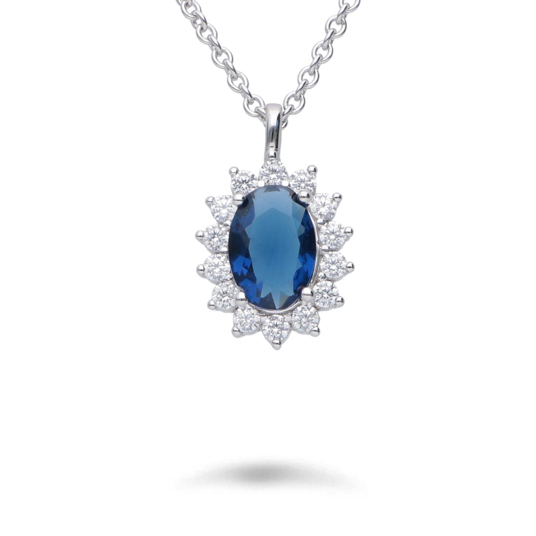 Women's necklace with blue stone and zircons - ORO&CO 925