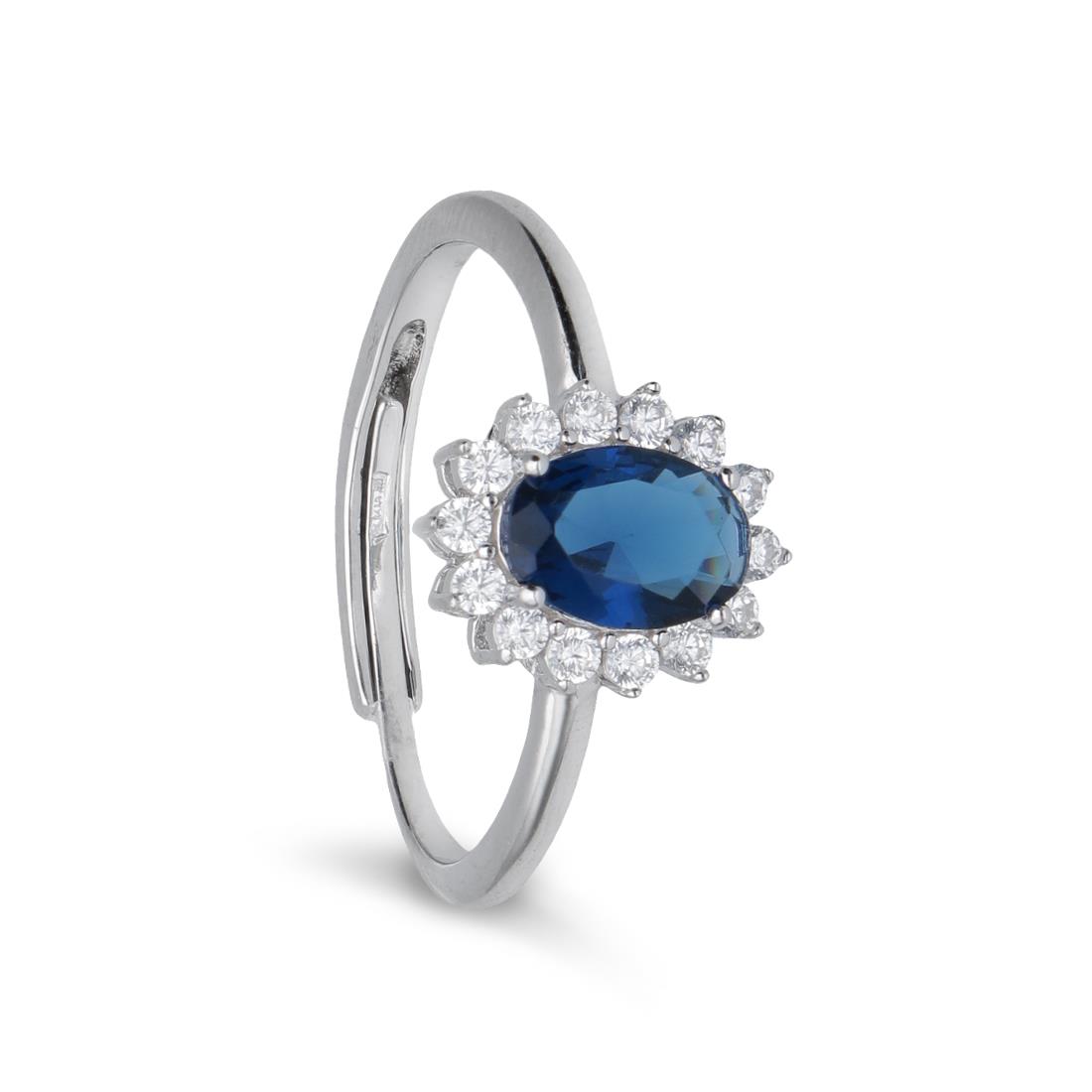 Women's silver ring with blue stone and zircons - ORO&CO 925